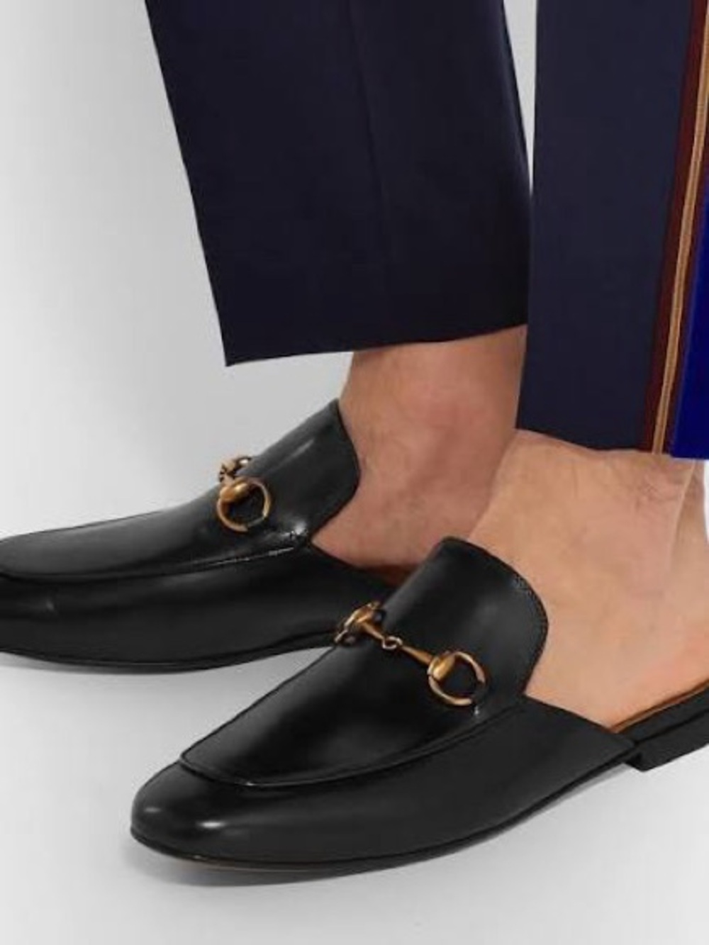 VINTAGE RESOLED Gucci Black Leather Horsebit Backless Loafers